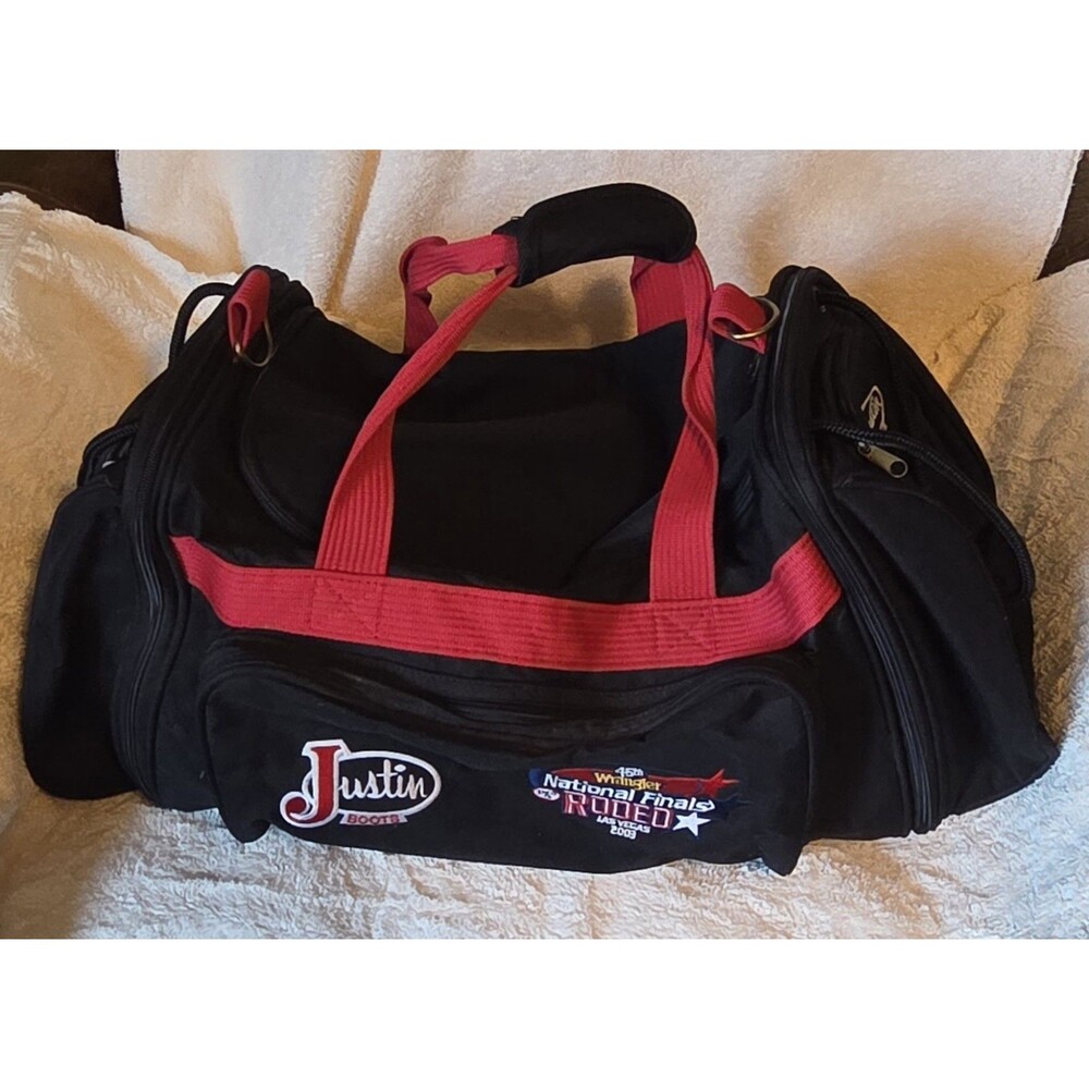 Vtg Justin Boots Wrangler National Rodeo Finals Las Vegas Duffel Bag 2003 Prca